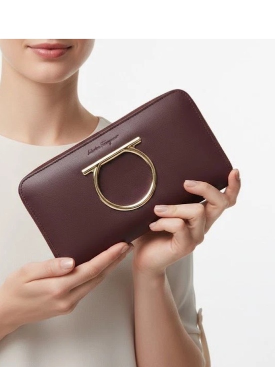 Salvatore Ferragamo Handbags - Salvatore Ferragamo Gancini Zip Around Continental Wallet Wine Burgundy